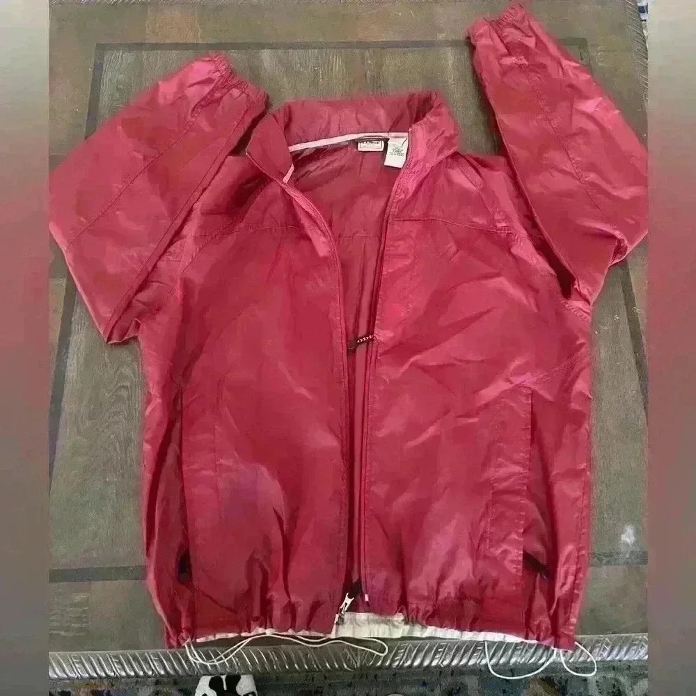 LL BEAN STOWAWAY NYLON  FULL ZIP  O AKC5 HOODED RAIN JACKET MENS  L - Picture 2 of 7